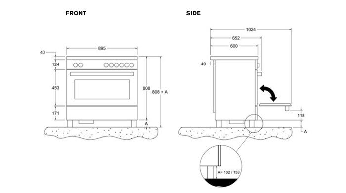 90 cm cucina Air-Tec con piano a induzione e cappa integrata, forno elettronico | Bertazzoni